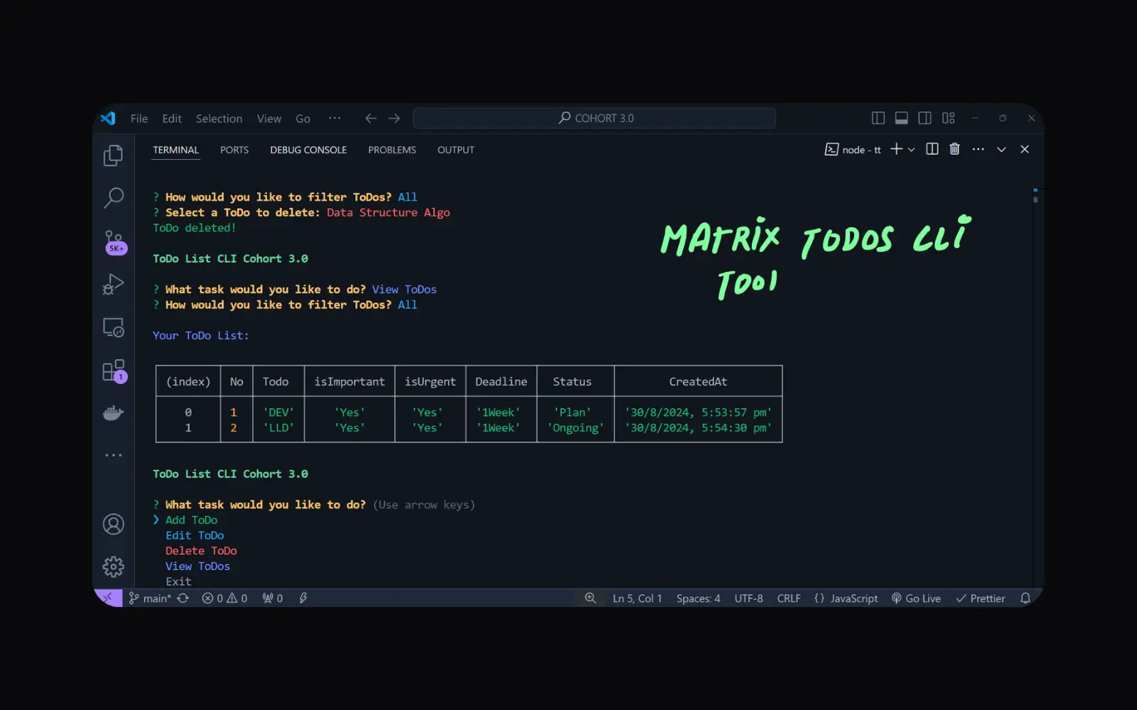 Matrix Todo CLI APP - Productive NPM Package